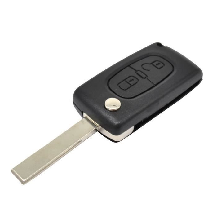 Clé Voiture CE0536 Compatible Peugeot 107 207 307 308 407 2 Boutons Lame avec Rainure Coque Boîtier Télécommande Plip Automobile
