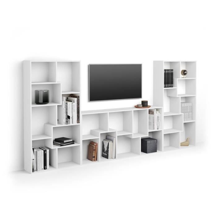 Mobili Fiver, Meuble TV mural Iacopo, Frêne Blanc, Mélaminé, Made in Italy