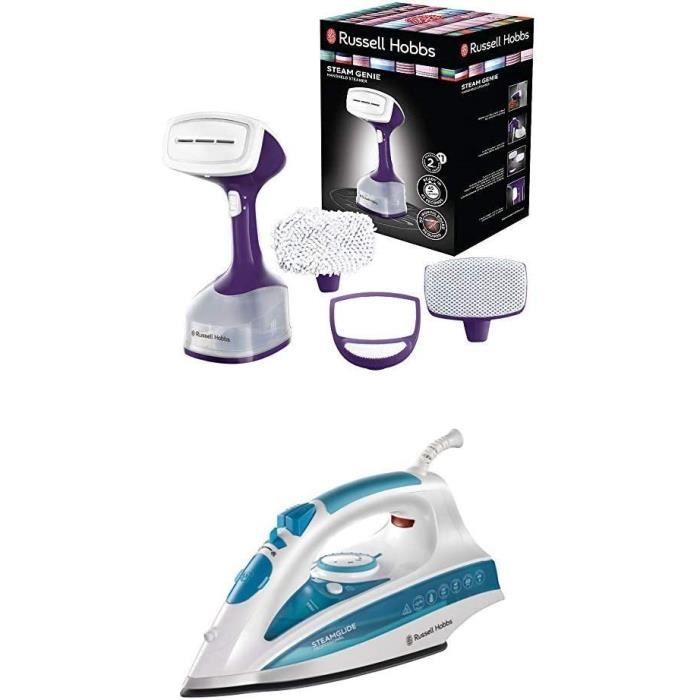 DEFROISSEUR Russell Hobbs Pack Soin du Linge Défroisseur Vapeur et Fer à Repasser Steam Genie - 25600-56 et 20562-5129