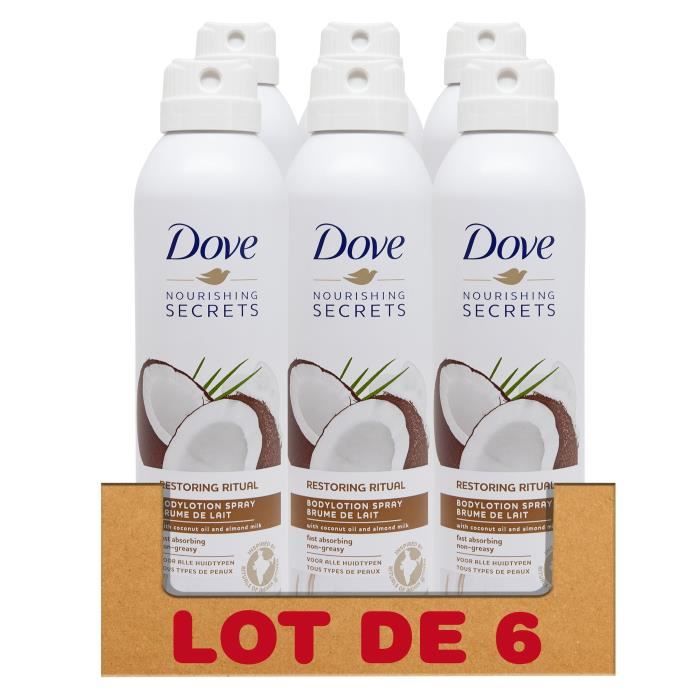 DOVE Lot de 6 Sprays Lait Corps Nourishing Secrets Coco - 190ml