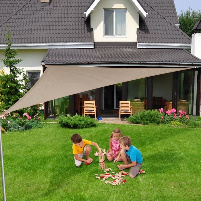 Voile Ombrage 3x3x3 m - Gris - Triangulaire matière imperméable - Lavable en Machine - Densité 160g - m² - Toile Tendue