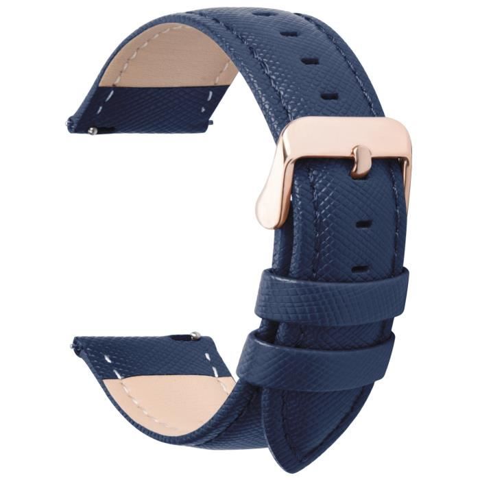 Fullmosa Bracelet Compatible avec Montre Connectée en Cuir, à Dégagement Rapide,20mm,Bleu Foncé + Boucle Dorée,Cross