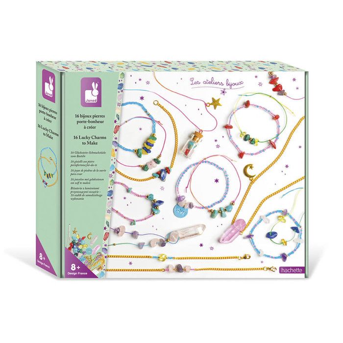 JANOD - Kit Créatif - 16 Bijoux Pierres Porte-Bonheur à Créer - Les Ateliers Bijoux - Loisir Créatif Enfant - Dès 8 Ans