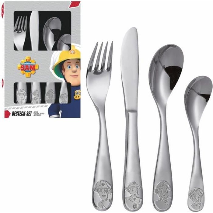 Sam Le Pompier - Fireman Sam - Enfants Couverts Acier Inoxydable Bande Décorative 4 Pièces