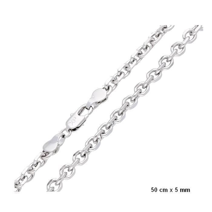 Chaîne de Cou Maille Forçat 50 cm Argent Fin Rhodié