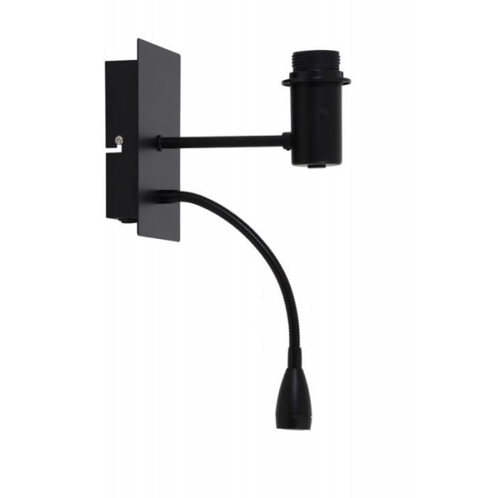 Applique Murale Tête de Lit avec liseuse en Métal Noir Mat 0,000000