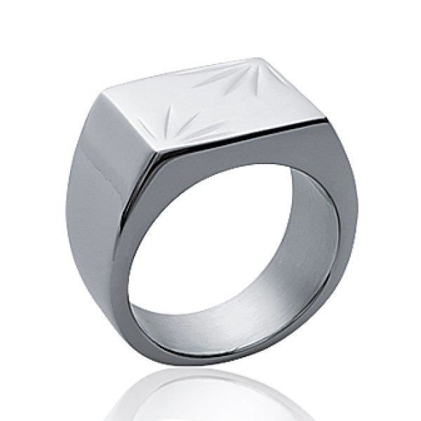 Bague chevalière homme - selle rectangle ciselé - épis gravés - acier inoxydable