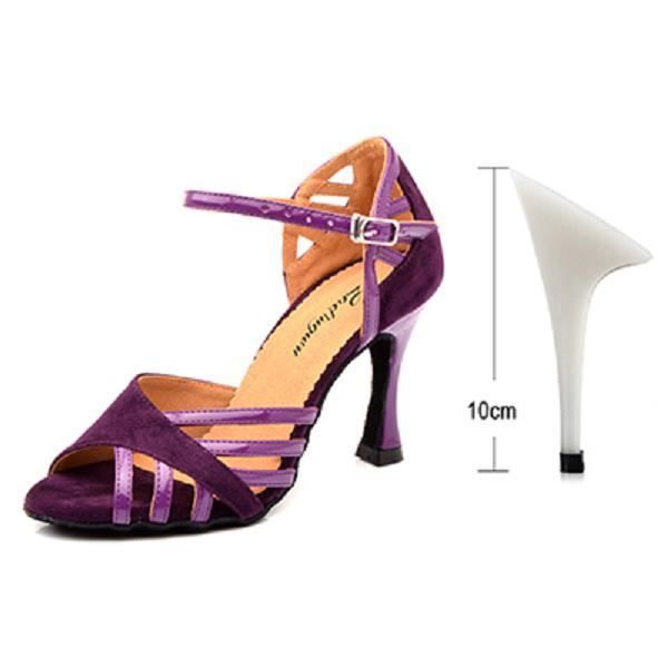 Chaussures de danse,Ladingwu chaussures de danse latine femmes daim et PU nouveau violet Salsa fête chaussures de danse de salon C