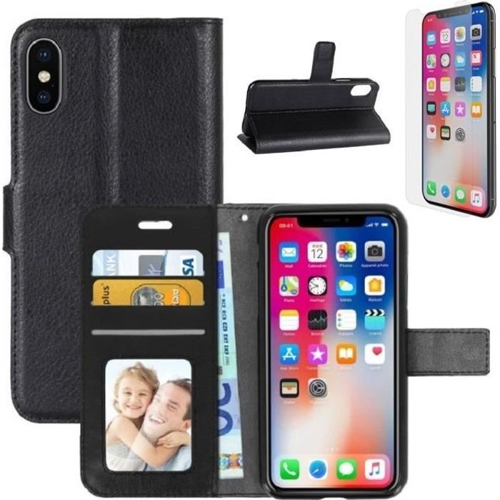 Coque iPhone XR Rabat Portefeuille + Verre trempé