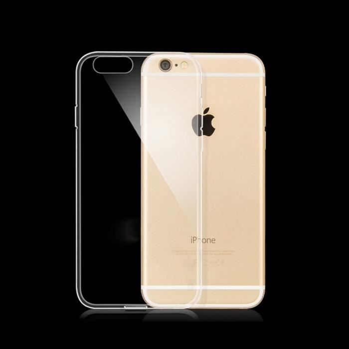 Coque Silicone Transparente pour iPhone 6S/6 4.7- TPU Housse Etui de Protection Pare-Chocs + Film Protection en Verre OFFERTS
