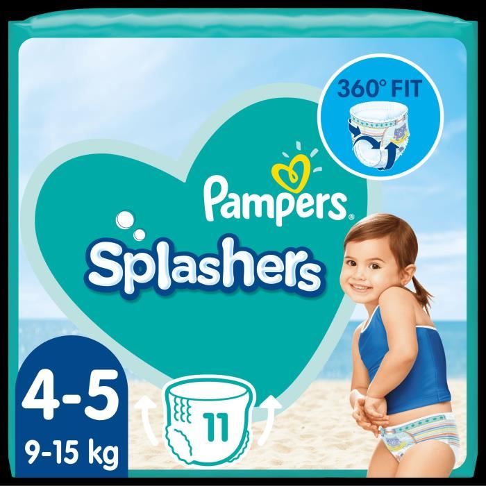 Pampers Couches-Culottes de Bain Jetables Splashers Taille 4-5 (9-15kg) pour une Protection Optimale dans l'Eau, 11 Couches
