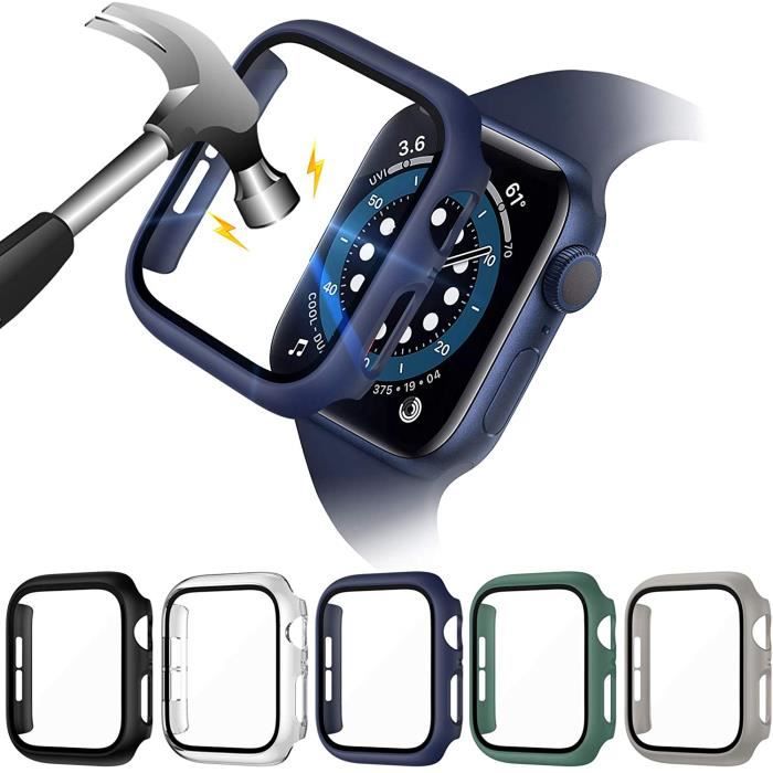 [5 Pièces] Coque Compatible avec Apple Watch Series 6/SE/5/4 44mm PC Coque avec Protection D'écran en Verre Trempé avec iWatch 44mm