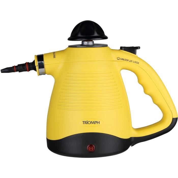 TRIOMPH ETF2138 - Nettoyeur vapeur à main - 450ml - 3,5 bars - 28g/min - Pied antidérapant - Coupure de sécurité - Jaune et noir