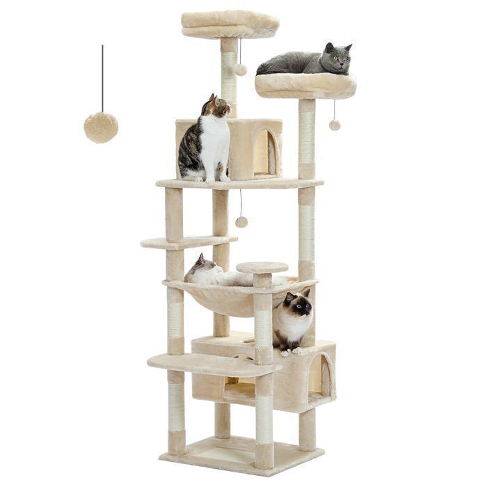 Meilleurs prix pour PAWZ Road Grand Arbre à Chat Géant 184 cm, Poteau Griffoir Sisal, Panier et Maison super Large pour Chats Beige