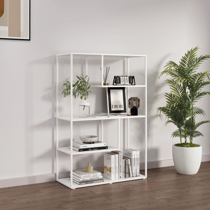 Bibliothèque Sievi 4 niveaux acier 126 x 85 x 35 cm blanc Bibliothèque Sievi 4 niveaux acier 126 x 85 x 35 cm blanc
