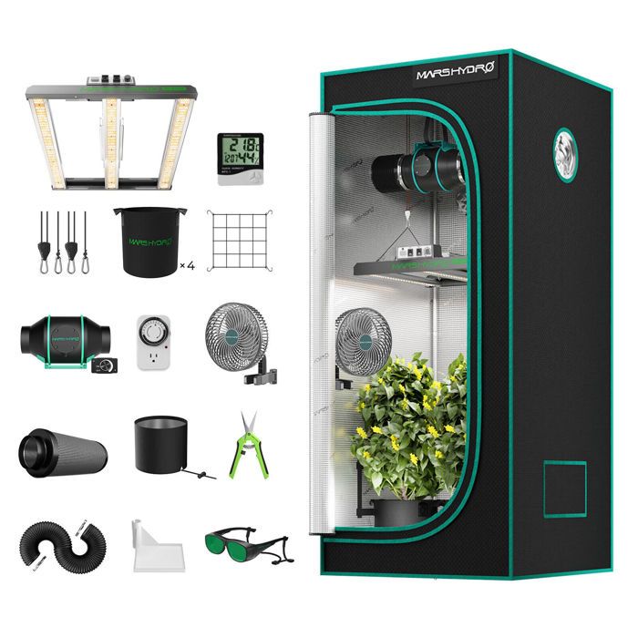 MARS HYDRO FCE1500 Lampe LED de Culture + Tente de Culture 80x80cm Kit Complet + Ventilateur 4