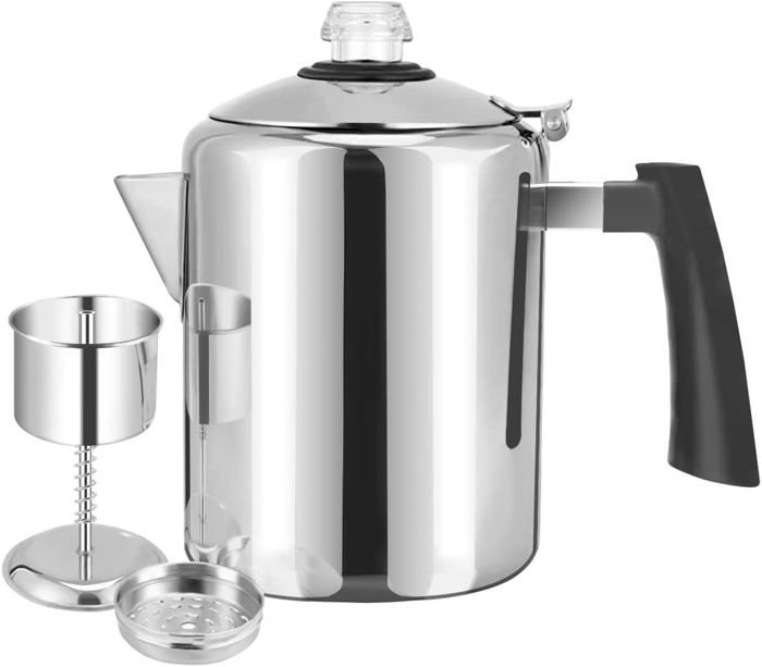 Cafetière Percolateur Camping KFO - Acier Inox 1.5L - 12 Tasses - Compatible Induction/Gaz