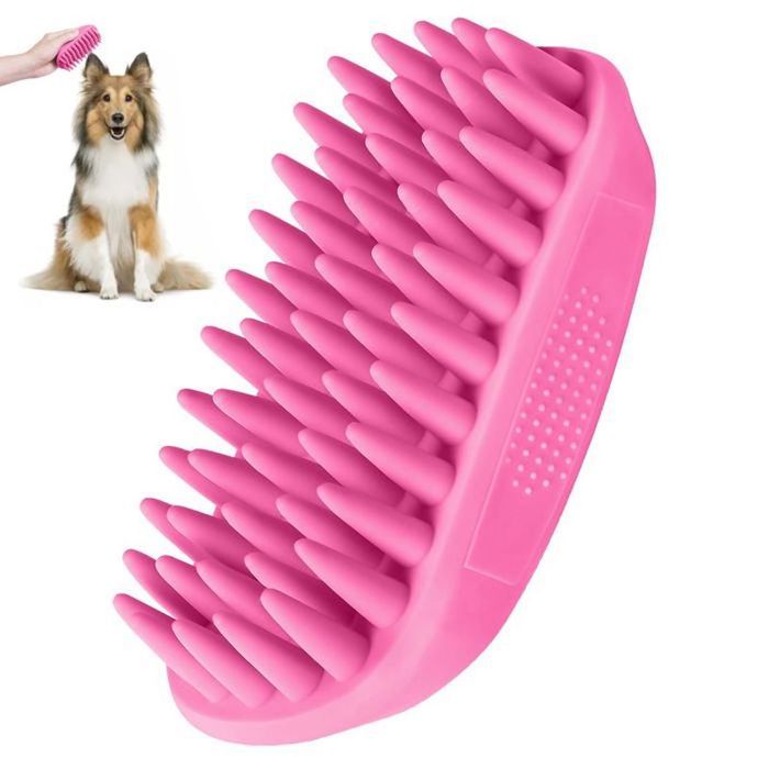 Meilleurs prix pour Brosse de bain pour chien, fournitures de bain pour chien, brosse à shampoing en silicone pour chiens et chats à poils longs(ros
