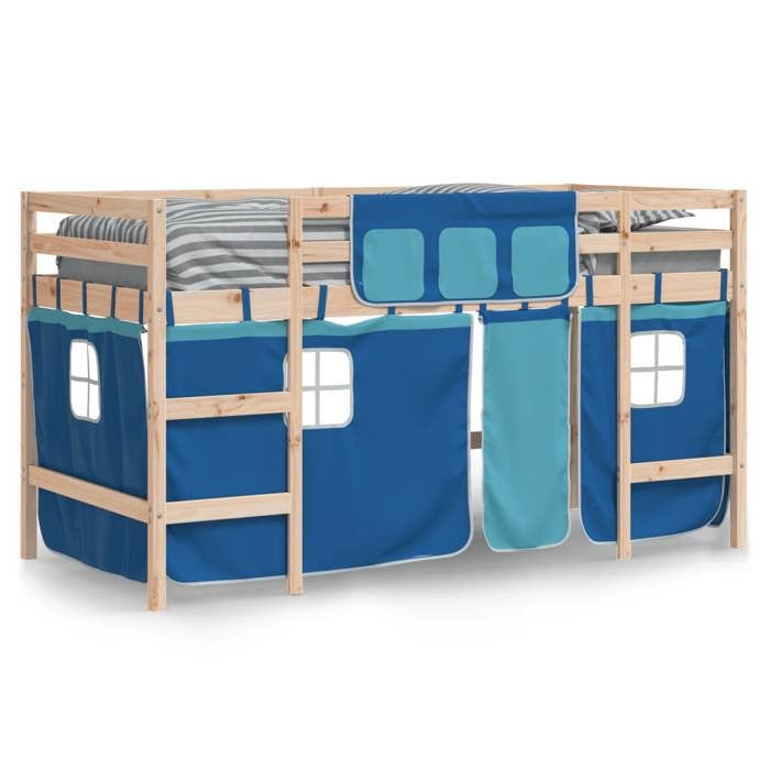 Lit mezzanine enfants - CLOUD - avec rideaux - sans matelas - bleu 80x200cm LL0000243491