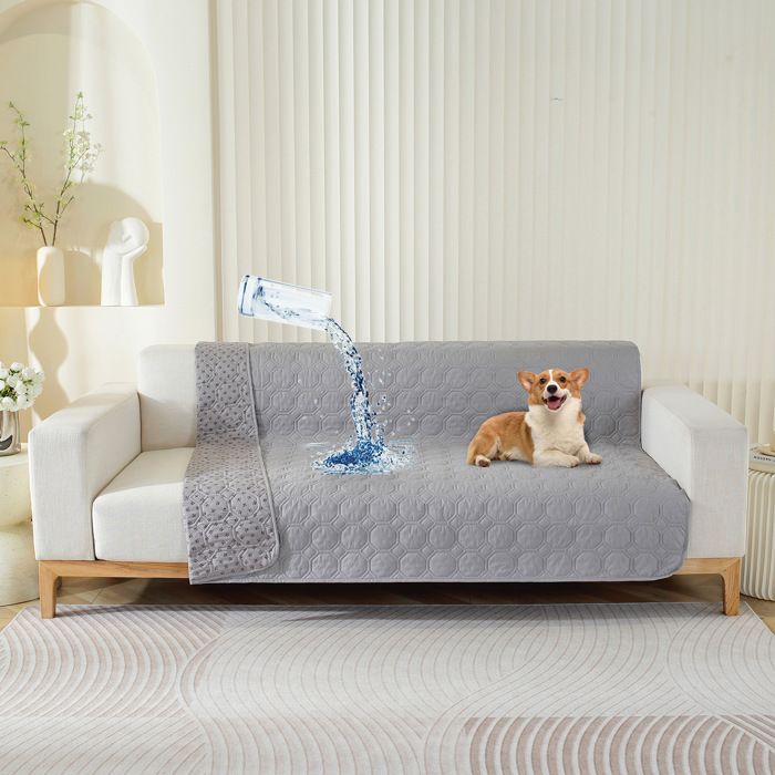 Housse imperméable canapéHousse Impermeable canape lit avec Base antidérapante Protection canapé ChienChat（gris，208x208cm）