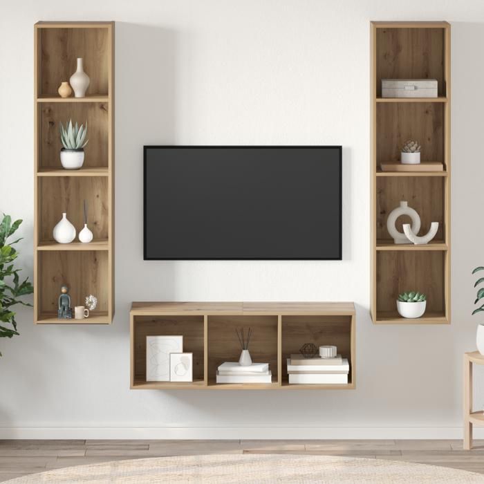 Moderne Ensemble de meubles TV 3 pcs - meubles HiFi Suspendu chêne artisanal 37 x 37 x 142.5 cm@FR(1864593)