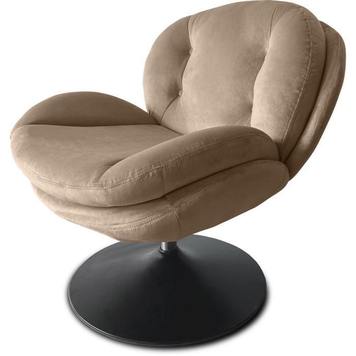 Fauteuil - ATHM DESIGN - RONDO - Velours Taupe - Pieds Métal Noir - 1 place Fauteuil - ATHM DESIGN - RONDO - Velours Taupe - Pieds Métal Noir - 1 place