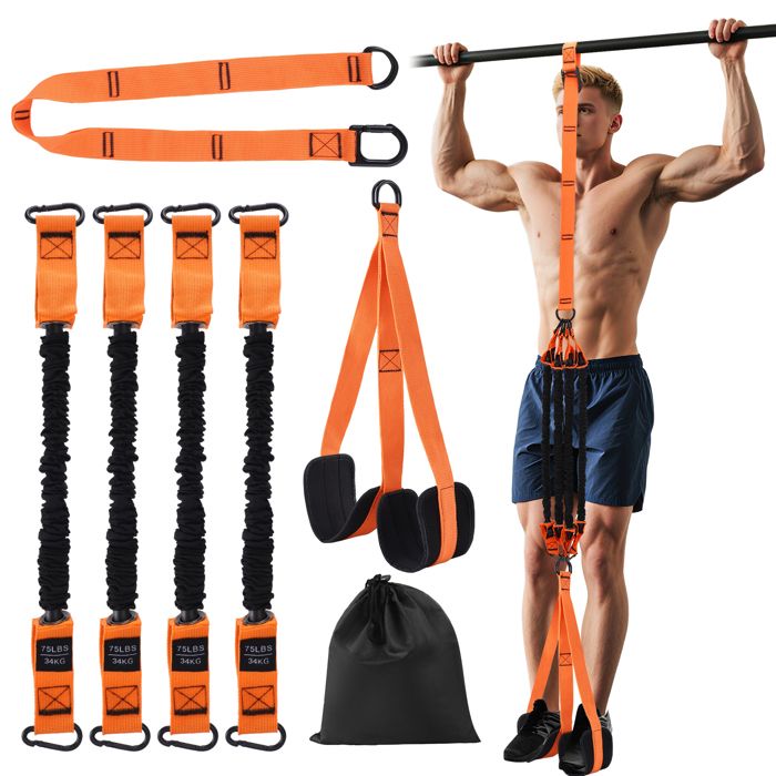 Bandes élastiques De Traction - Kit Musculation Avec 4 Niveaux De Résistance, Repose-pieds Et Sangle Réglable - Idéal Tractions