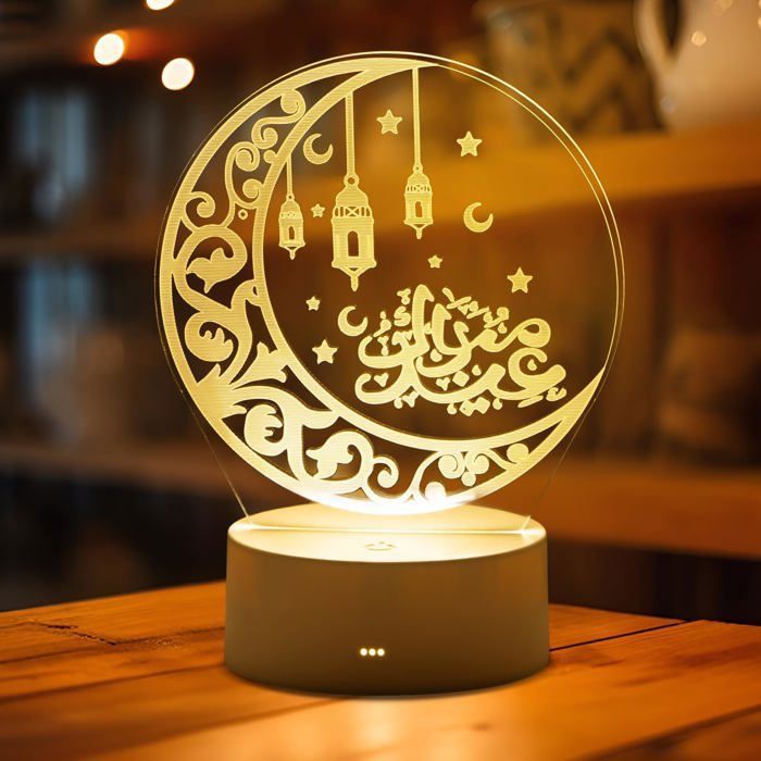 Veilleuse Lampe 3D Lampe Ramadan Batterie Veilleuse Ramadan Eid Decoration 3 Températures de Couleur 3 Températures de Couleur Blanc