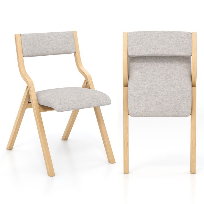 COSTWAY Lot 2 Chaises de Salle à Manger Pliantes - Rembourrées avec Structure en Bois Massif - Dossier en Tissu de Lin COSTWAY Lot 2 Chaises de Salle à Manger Pliantes - Rembourrées avec Structure en Bois Massif - Dossier en Tissu de Lin