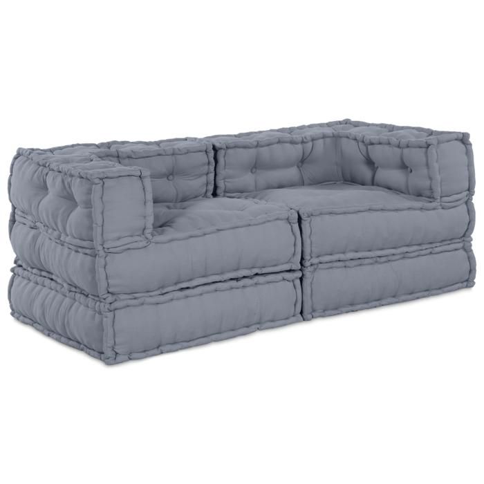 Des poufs modulaires en tissu gris 2 pièces