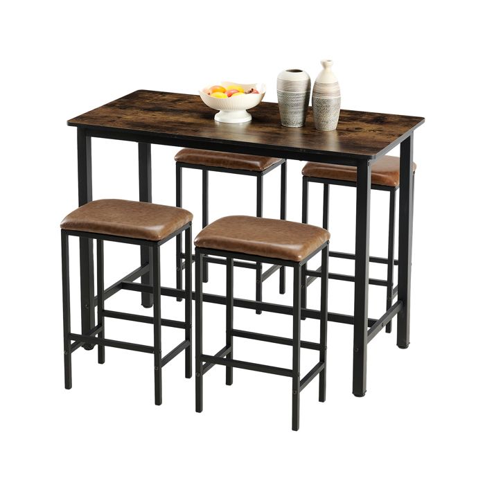 EGGREE Lot de 5 chaises de Salle à Manger Table et Chaise Cuisine avec 4 tabourets de Bar rembourrés Cadre en métal Marron EGGREE Lot de 5 chaises de Salle à Manger Table et Chaise Cuisine avec 4 tabourets de Bar rembourrés Cadre en métal Marron