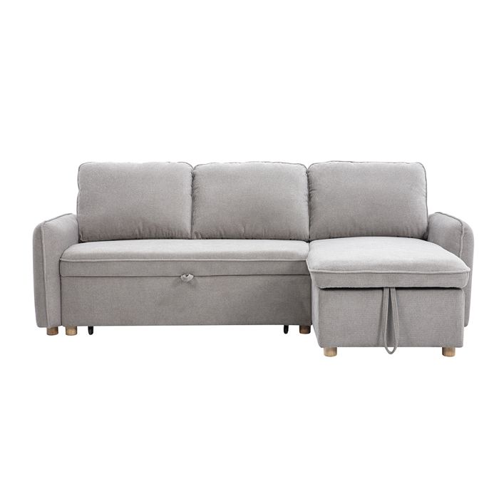 Miliboo - Canapé dangle convertible réversible avec coffre 3 places en tissu chenille gris et bois clair ORSO