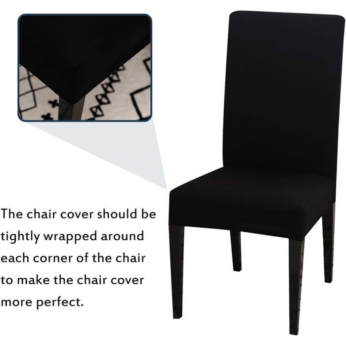 Ensemble de 4 housses de chaise élastiques noir classique amovibles et lavables parfaites pour les décorations de fêtes.