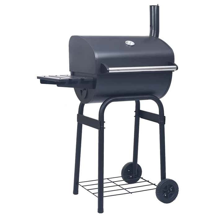 Gril barbecue au charbon - vidaXL - Noir - 75x48x120 cm - Thermomètre intégré - Étagère inférieure - 2 roues