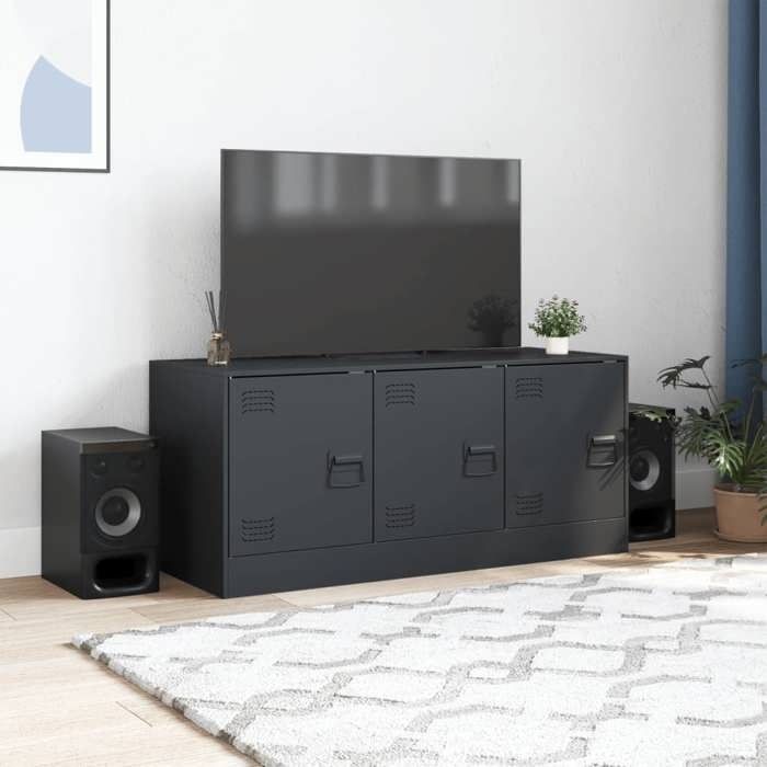 Meuble TV en acier - vidaXL - Anthracite - 99x39x44 cm - Pour écran 51-76 cm - Capacité 80 kg - 3 compartiments