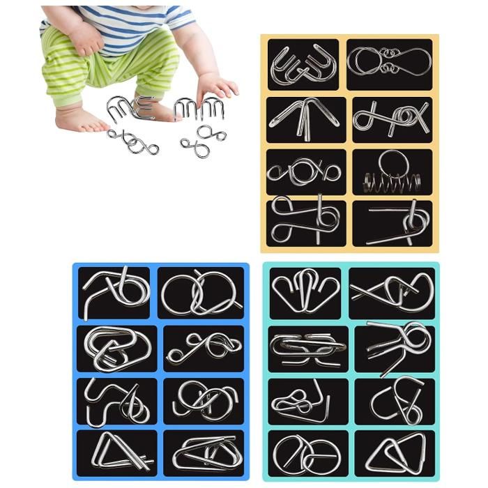Jeux Casse-tête Métal 24 Pièces – Puzzles Fil De Fer – Défis Pour Adultes Et Enfants – Cadeau Anniversaire, Noël, Mariage
