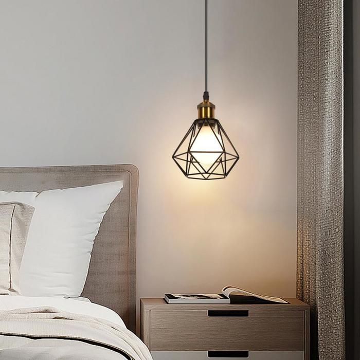 WOTTES 1 x Suspension Luminaire Industrielle Métal Lustre Plafonnier Ø16cm Cage Noir Lampe Style Vintage pour Couloir Bar