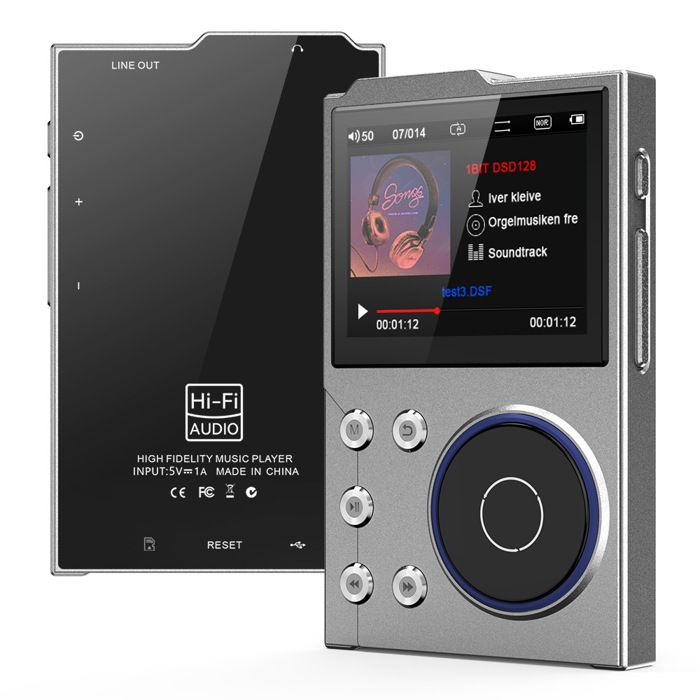 Lecteur MP3 Bluetooth 16 Go écran HD 24 pouces qualité sonore HiFi batterie 1500 mAh portable gris