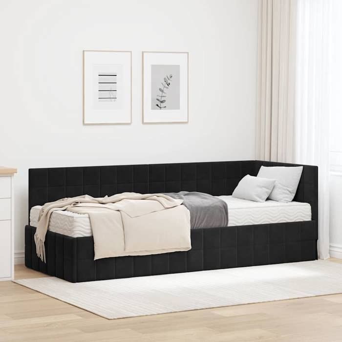 Noir Cadre de lit dangle moderne SARAZYJ pour adulte/enfant avec matelas 2 pcs Noir Velours E2808