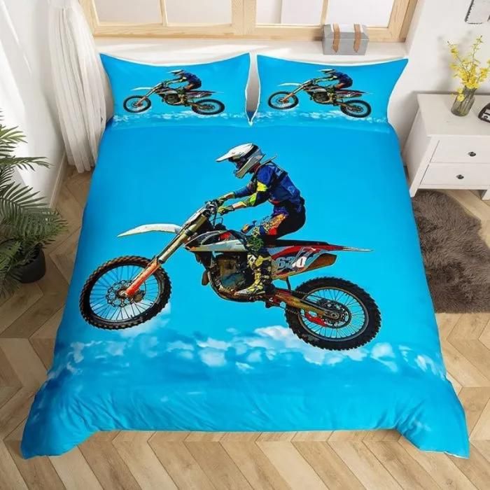 3D Motocross Housse de Couette 200x200cm Motocross Sports extrêmes Parure de Lit Enfants Garçons Motos de Course PARURE DE COUETTE