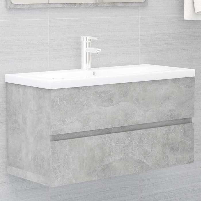Meuble-lavabo avec vasque intégrée - JILIS - Gris béton - 90x38 5x45 cm - Vasque en céramique - 91x39x18 cm