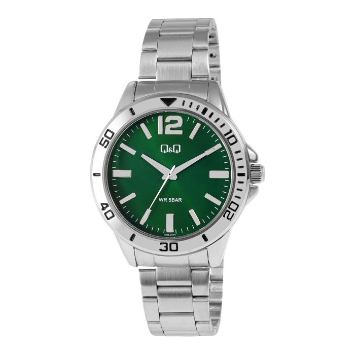 Montre - Q&Q - Homme Argent - Cadran vert - Bracelet acier inoxydable - 44 mm
