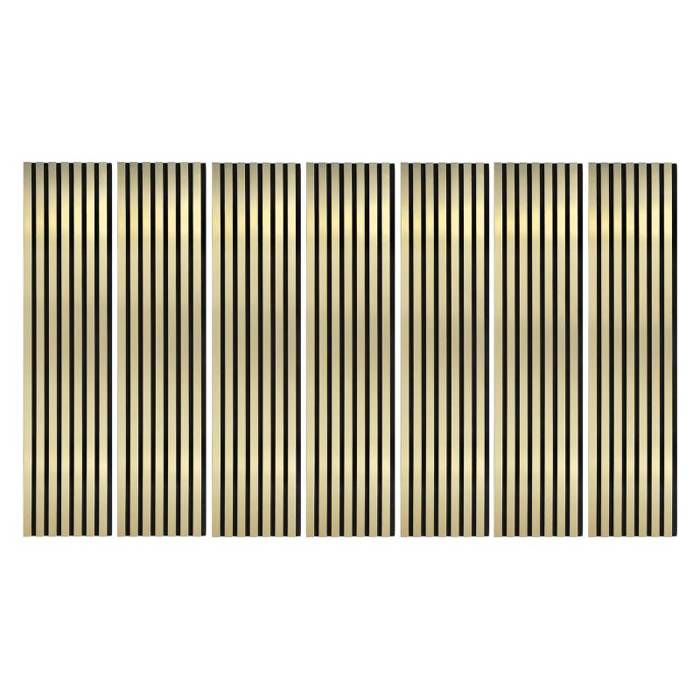 Lot de 7 panneaux muraux à tasseaux bois – DECOON – 120 x 30 x 1 9 cm – Pack tête de lit – Lamelles gold – 2 52 m²