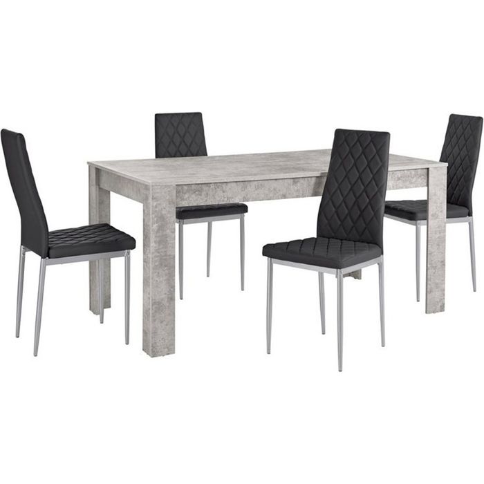 Lynn Et Brooke - Ensemble De Table à Manger Table béton 160x90 Cm Et 4 Chaises Noir