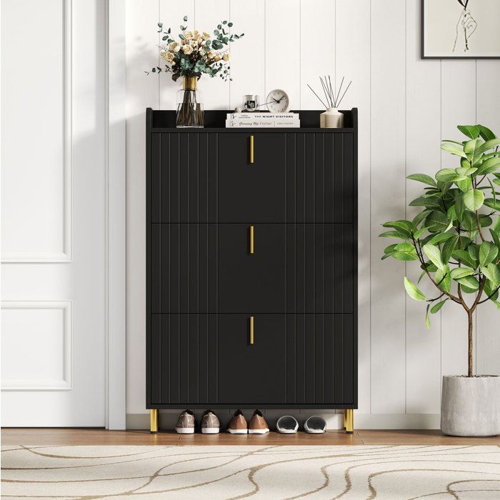 Meuble à chaussures à portes abattantes 3 étagères réglables - TCQPZ - en MDF noir mat entrée 80 × 23 5 × 123 5 cm