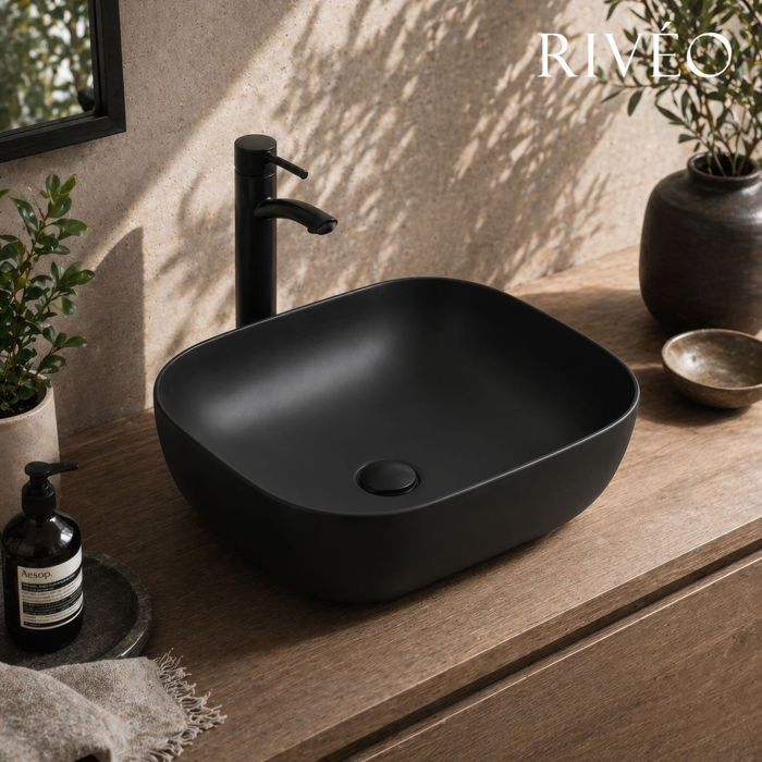 Vasque à poser rectangulaire noire 50 5x40 5 cm - Céramique mate avec bonde assortie incluse - Rivéo