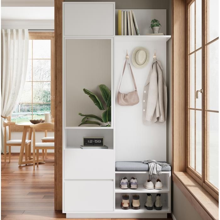 Ensemble de garde-robe de couloir avec armoire à chaussures banc miroir et crochets - 90x34.5x190cm - Blanc - meubles dentrée