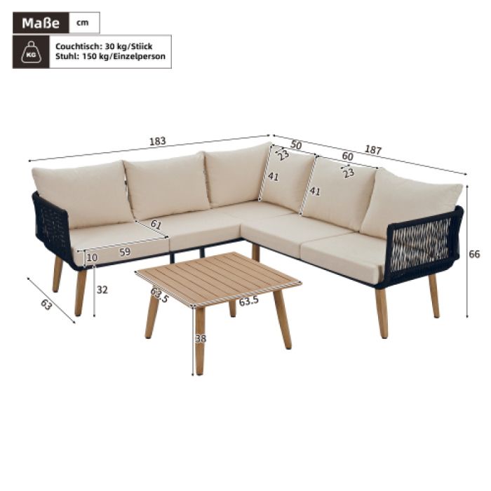 Canapé jardin convertible Ensemble canapé + table basse cadre en tube dacier galvanisé tissu Olefin plateau de table en couleu