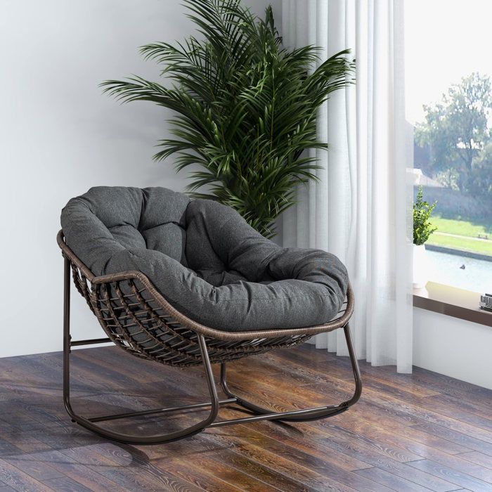 Fauteuil à bascule  œuf surdimensionné avec bascule sécurisée - YEAVIO - coussin épais acier et rotin gris