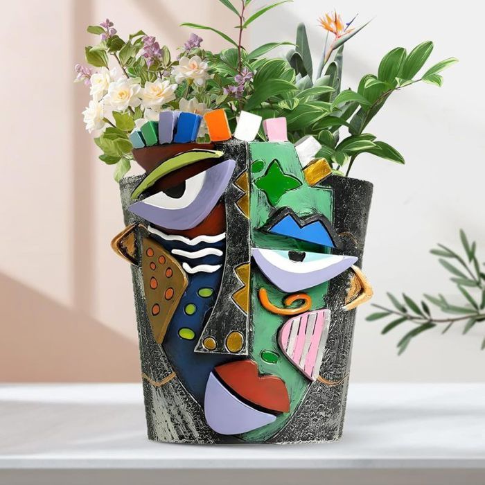 Pot de Fleurs 20cm Visage Abstrait Vase en Résine pour Plantes Intérieur Extérieur Unique Abstraits Cache-Pot pour T POT DE FLEUR